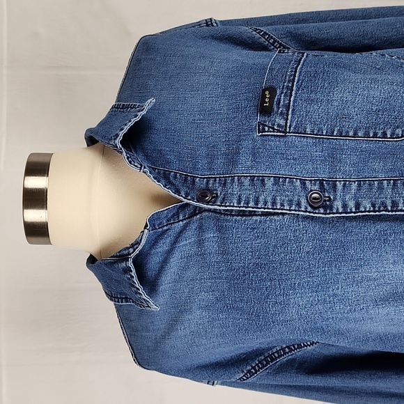Vintage 90’s Lee Oversized Blue Denim Longline Grunge Button Down Shirt. XL - Picture 9 of 12